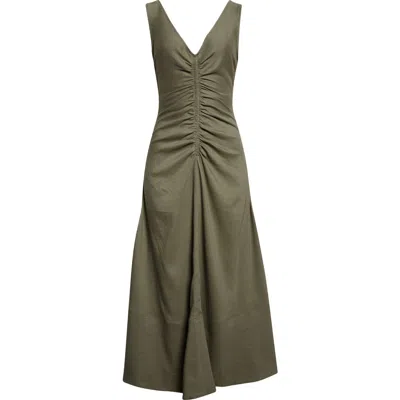 Proenza Schouler Remi Ruched Stretch Linen Blend Midi Dress In Green