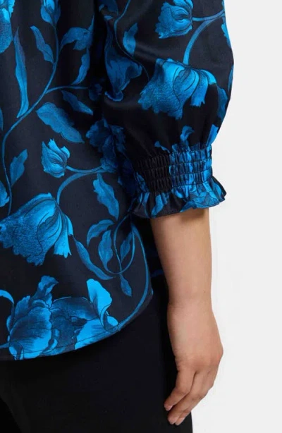 Foxcroft Olivia Floral Smocked Cuff Cotton Button-up Shirt