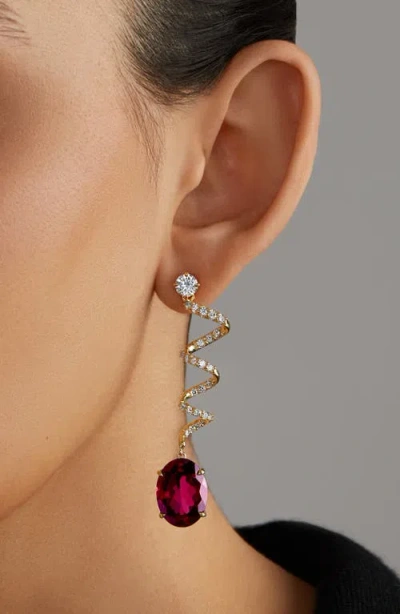 Mindi Mond Rubellite & Diamond Spiral Drop Earrings