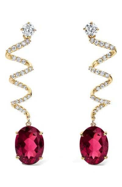 Mindi Mond Rubellite & Diamond Spiral Drop Earrings