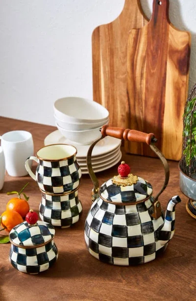 Mackenzie-childs Mackenzie Childs Check Enameled Steel 3-quart Tea Kettle In Black