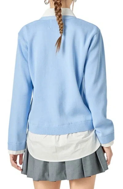 English Factory Mixed Media Button-up Shirt In Blue