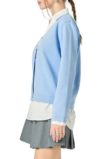 English Factory Mixed Media Button-up Shirt In Blue