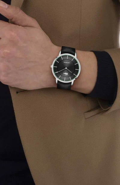 Lacoste Crocorigin Black Leather Strap Watch, 40mm
