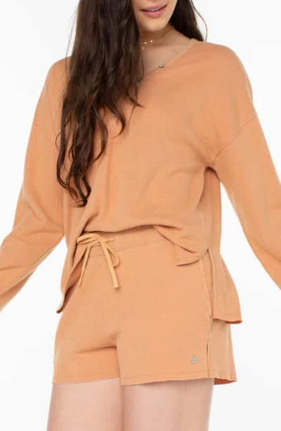 Roxy Weekend Story Long Sleeve Cotton Blend Henley In Brown