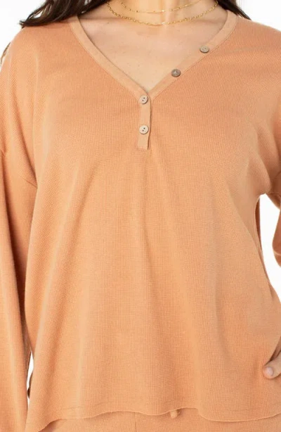 Roxy Weekend Story Long Sleeve Cotton Blend Henley In Brown