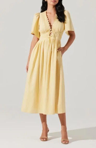 Astr The Label Hadleigh Scallop Detail Cotton Blend Midi Dress In Gold