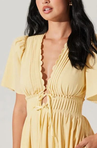 Astr The Label Hadleigh Scallop Detail Cotton Blend Midi Dress In Gold