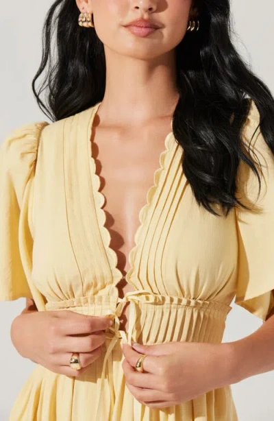 Astr The Label Hadleigh Scallop Detail Cotton Blend Midi Dress In Gold