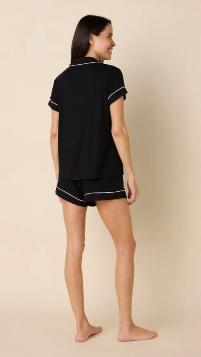The Cat's Pajamas Pima Knit Short Pajama Set In Black