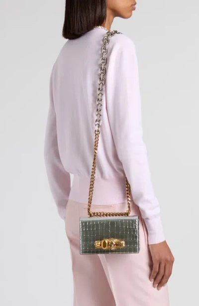 Alexander Mcqueen Mcqueen Mini Jeweled Croc Embossed Leather Satchel