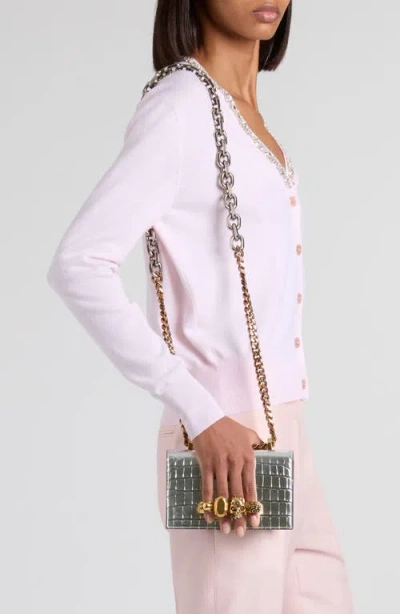 Alexander Mcqueen Mcqueen Mini Jeweled Croc Embossed Leather Satchel