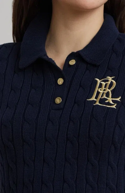 Ralph Lauren Lauren  Cable Knit Cotton Polo Sweater In Black