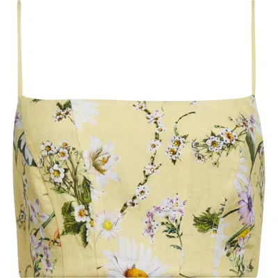 Camilla Daisy Chain Linen, Cotton & Silk Crop Corset Top In Yellow