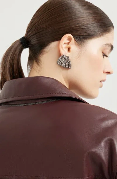 Brunello Cucinelli Soft Nappa Leather Bomber Jacket In Burgundy