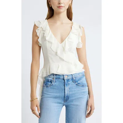 Open Edit Ruffle Sleeveless Crop Top In White