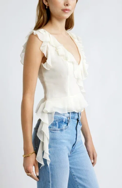 Open Edit Ruffle Sleeveless Crop Top In White