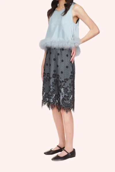 Anna Sui Washed Satin With Lace Top Trimmed With Marabou Feather