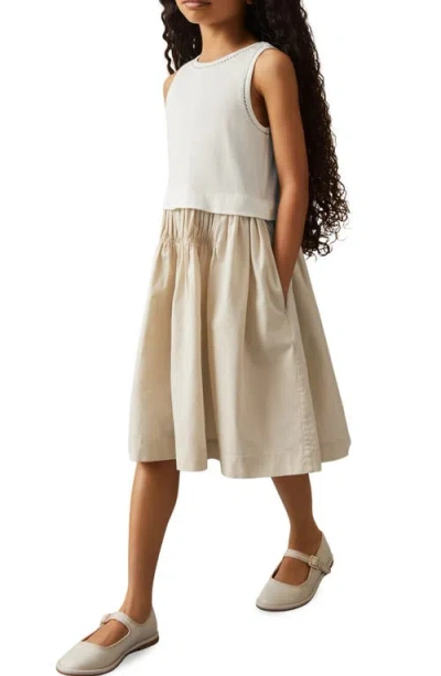 Reiss Kids' Wren Mixed Media Dress In Neutral