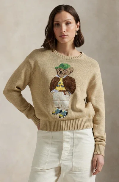 Polo Ralph Lauren Beige Cotton Polo Bear Jumper In Neutral
