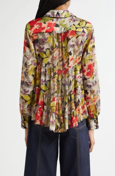 Cinq À Sept Canyon Bloom Print Tiered Ruffle Shirt In Multi
