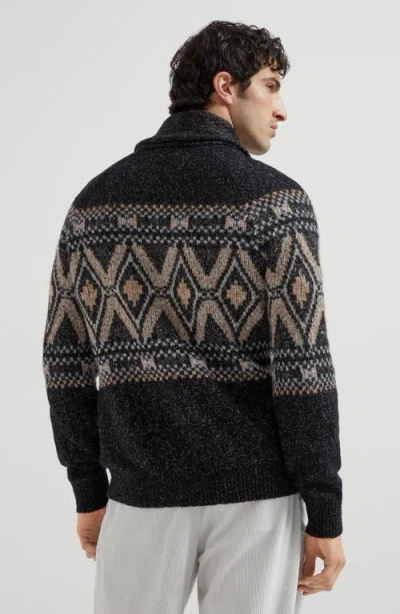 Brunello Cucinelli Geometric Jacquard Cardigan Sweaters And Cardigans Multicolor In Black