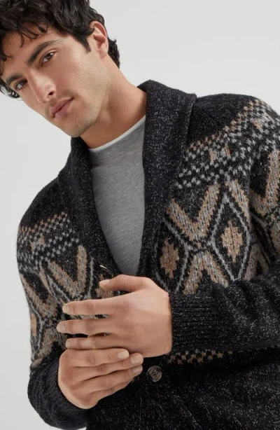Brunello Cucinelli Geometric Jacquard Cardigan Sweaters And Cardigans Multicolor In Black