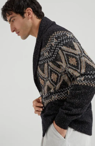 Brunello Cucinelli Geometric Jacquard Cardigan Sweaters And Cardigans Multicolor In Black