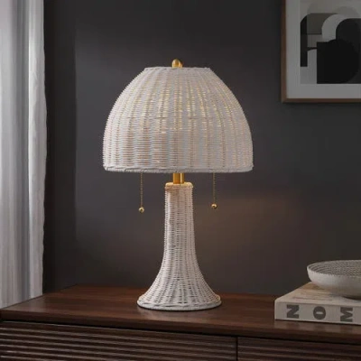 Jonathan Y Joanie 22" Bohemian Rustic Iron Led Table Lamp In White