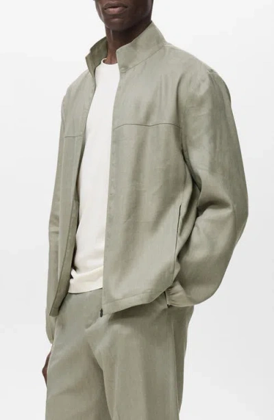 Mango Linen Blend Jacket In Gray