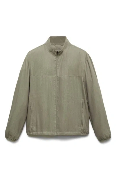 Mango Linen Blend Jacket In Gray