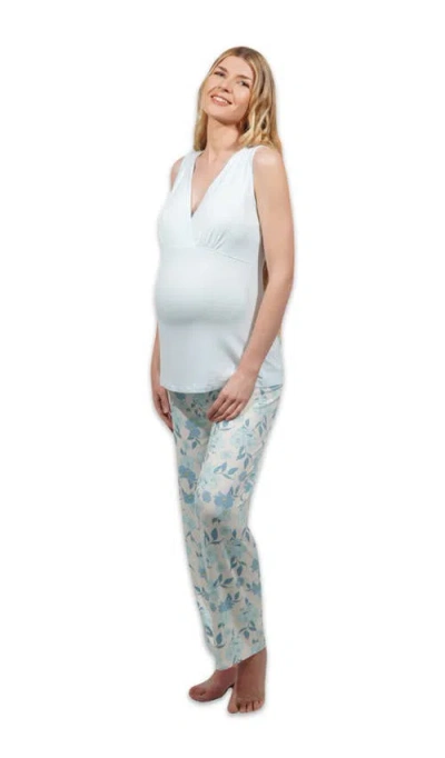 Everly Grey Analise During & After 5-piece Maternity/nursing Sleep Set For Mom & Baby In Blue