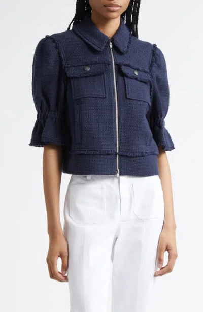 Cinq À Sept Holly Cotton Bouclé Jacket In Blue