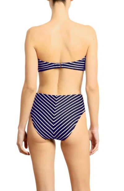 Robin Piccone Parker Stripe High Waist Rib Bikini Bottoms In Blue