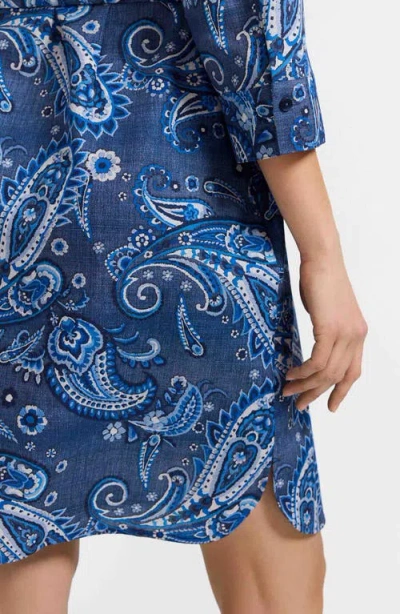 Foxcroft Rocca Paisley Print Belted Cotton Shirtdress In Blue