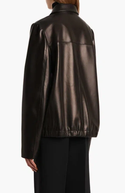 Khaite Grizzo Oversized Leather Collared Jacket In Black