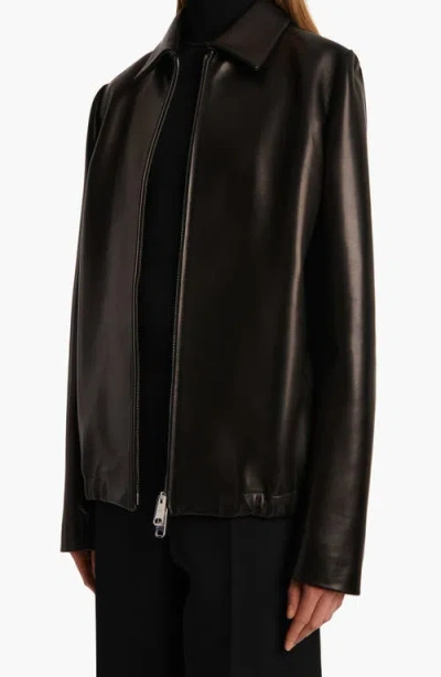 Khaite Grizzo Oversized Leather Collared Jacket In Black