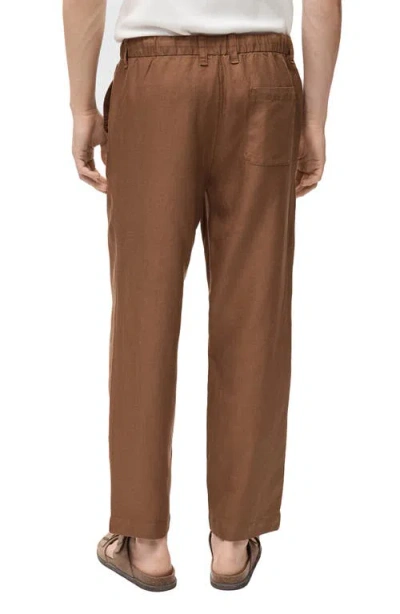 Mango Men's Linen-blend Elastic Waist Pants In Brown