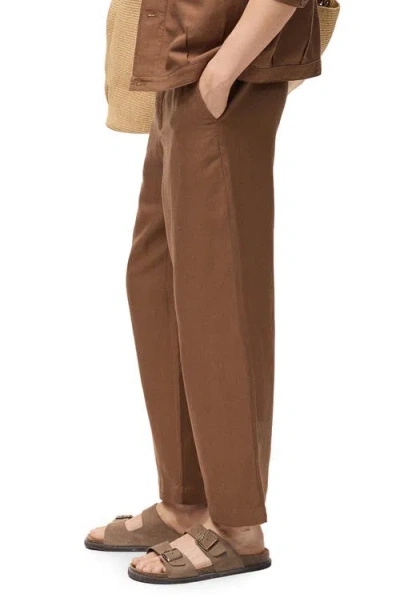 Mango Men's Linen-blend Elastic Waist Pants In Brown