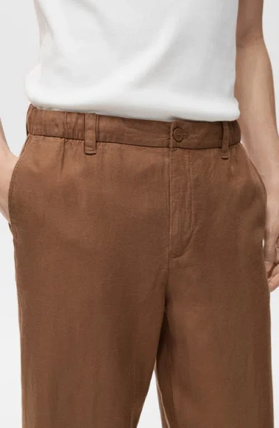 Mango Men's Linen-blend Elastic Waist Pants In Brown