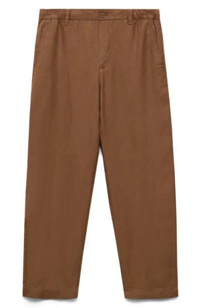 Mango Men's Linen-blend Elastic Waist Pants In Brown