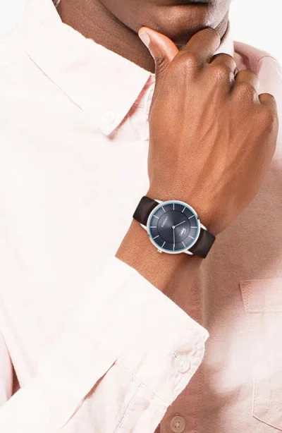 Lacoste Crocorigin Navy Leather Strap Watch, 40mm