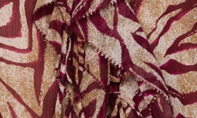 Mango Ruffles Print Top In Burgundy