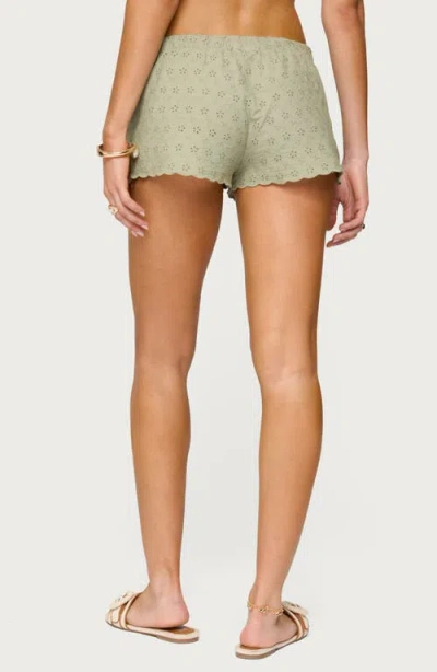 Edikted Talula Cotton Eyelet Tie Waist Shorts In Green