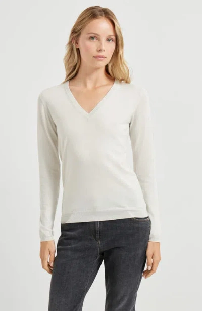 Brunello Cucinelli Cashmere-blend V-neck Jumper In White