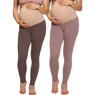 Felina Velvety Soft Maternity Leggings 2 Pack In Brown