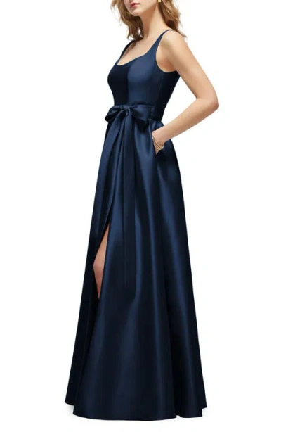 Dessy Collection Bow Satin Twill Gown