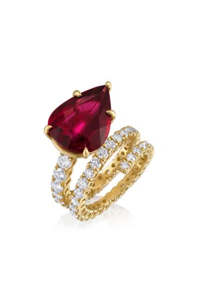 Mindi Mond Rubellite & Diamond Spiral Ring
