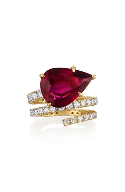 Mindi Mond Rubellite & Diamond Spiral Ring