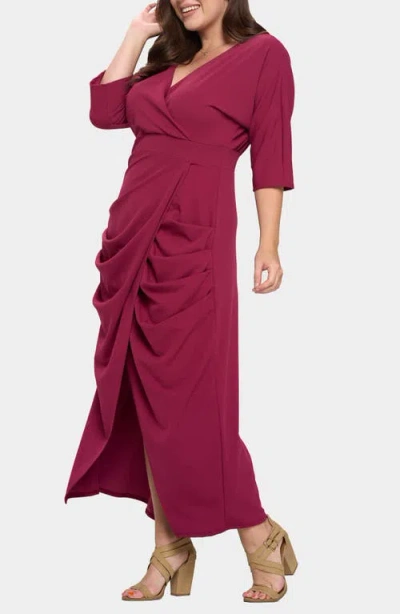 L I V D Dolman Elbow Sleeve Stretch Faux Wrap Maxi Dress